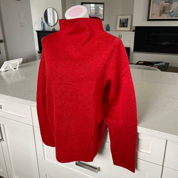 Eileen Fisher Funnel Neck LS Minimalist Merino Wool Blend Sweater Red Sz S - Picture 1 of 10